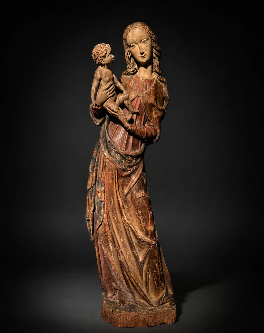 GRAND MADONNA IN POLYCHROMED WOOD - GOTHIC STYLE OF RHINE VALLEY OR