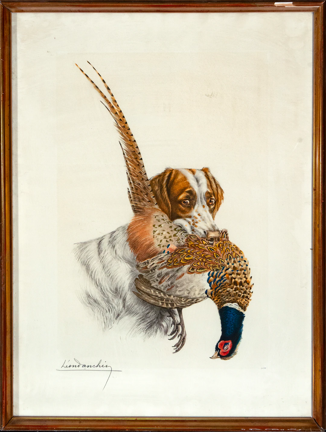 Hunting dog with pheasant, signed “Léon Danchin” – 20th century
