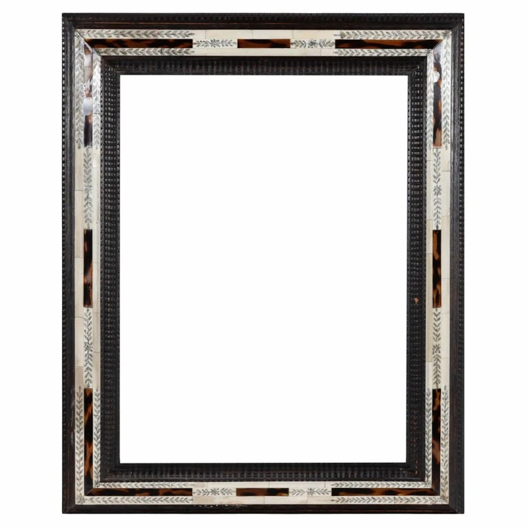 Italian ebonized tortoiseshell and carved bone frame, 19th century