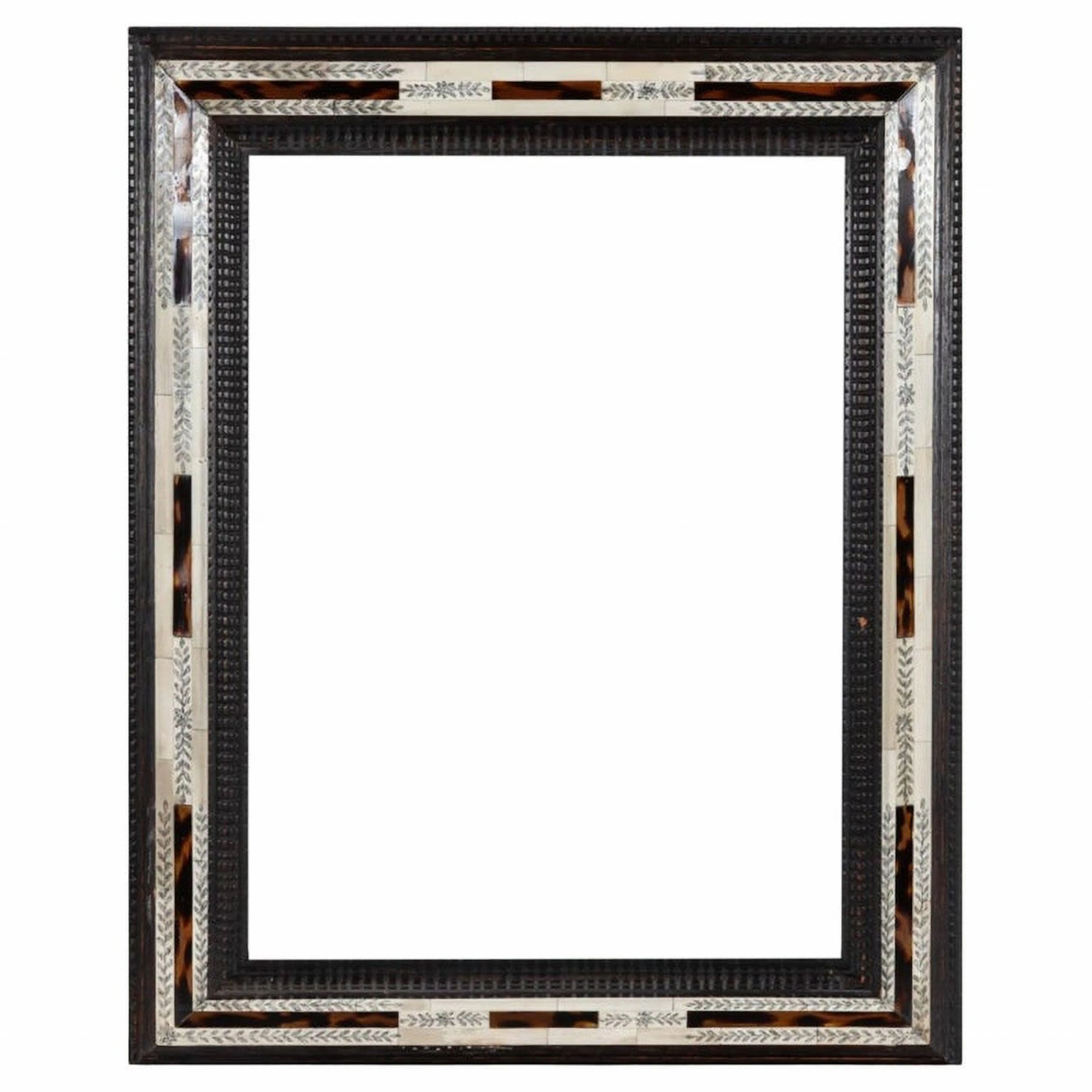 Italian ebonized tortoiseshell and carved bone frame, 19th century