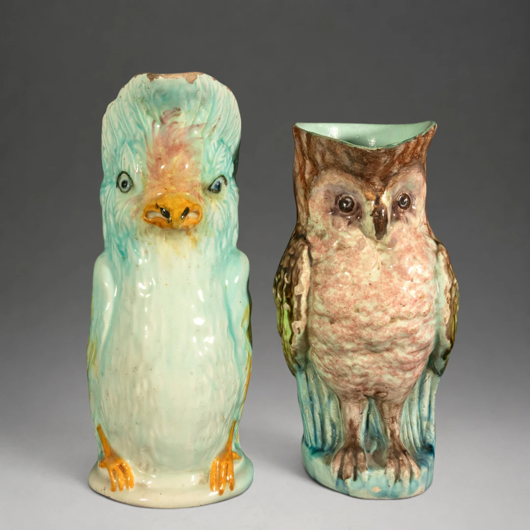 PAIR OF MODERNIST JARS IN OWLS