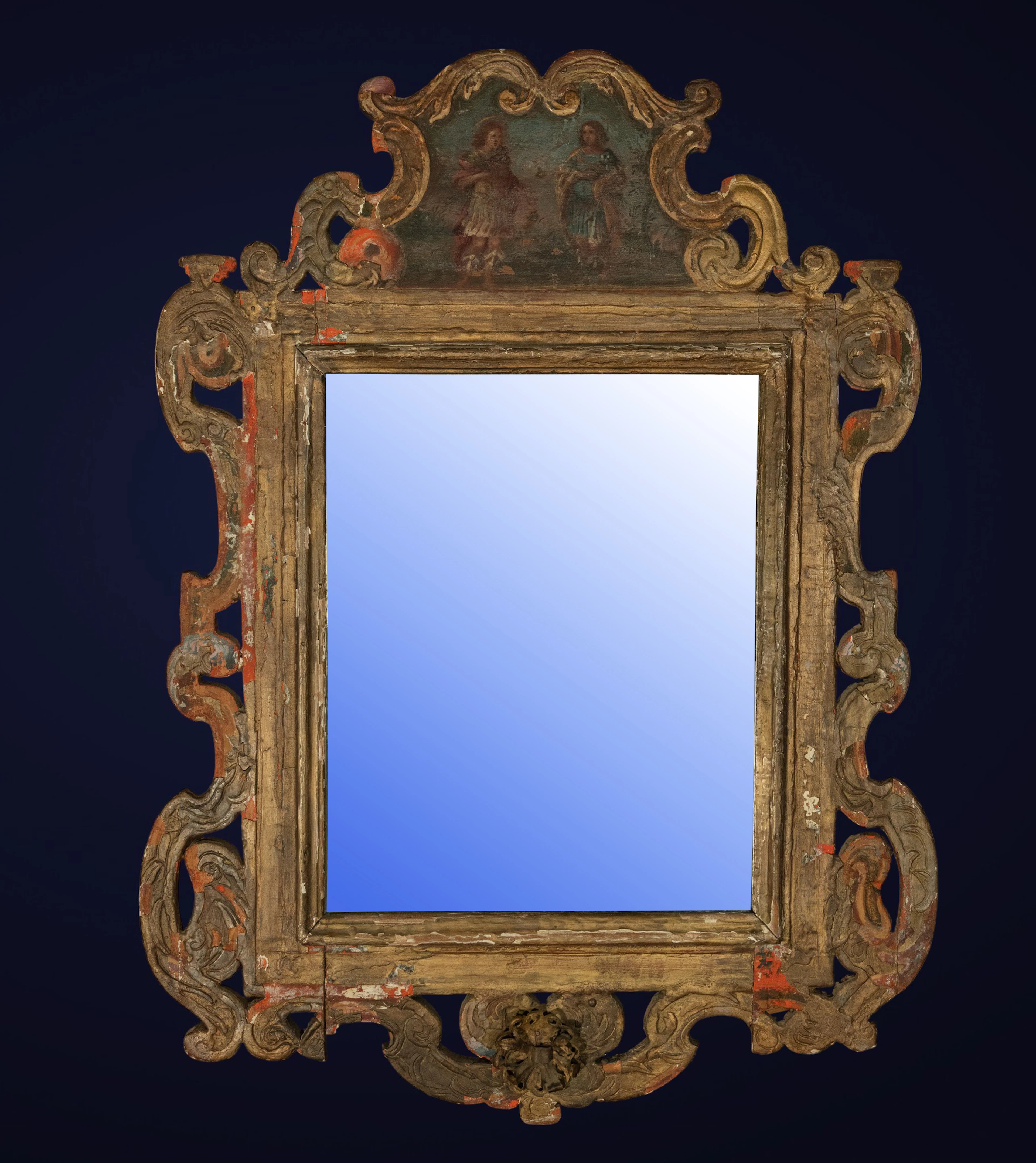 Colonial mirror with religious scene. Viceregal school. 18th Century