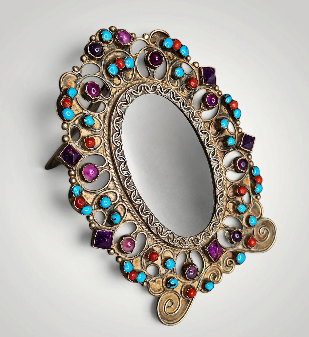 Silver picture frame adorned with semi-precious stones, 19th C
