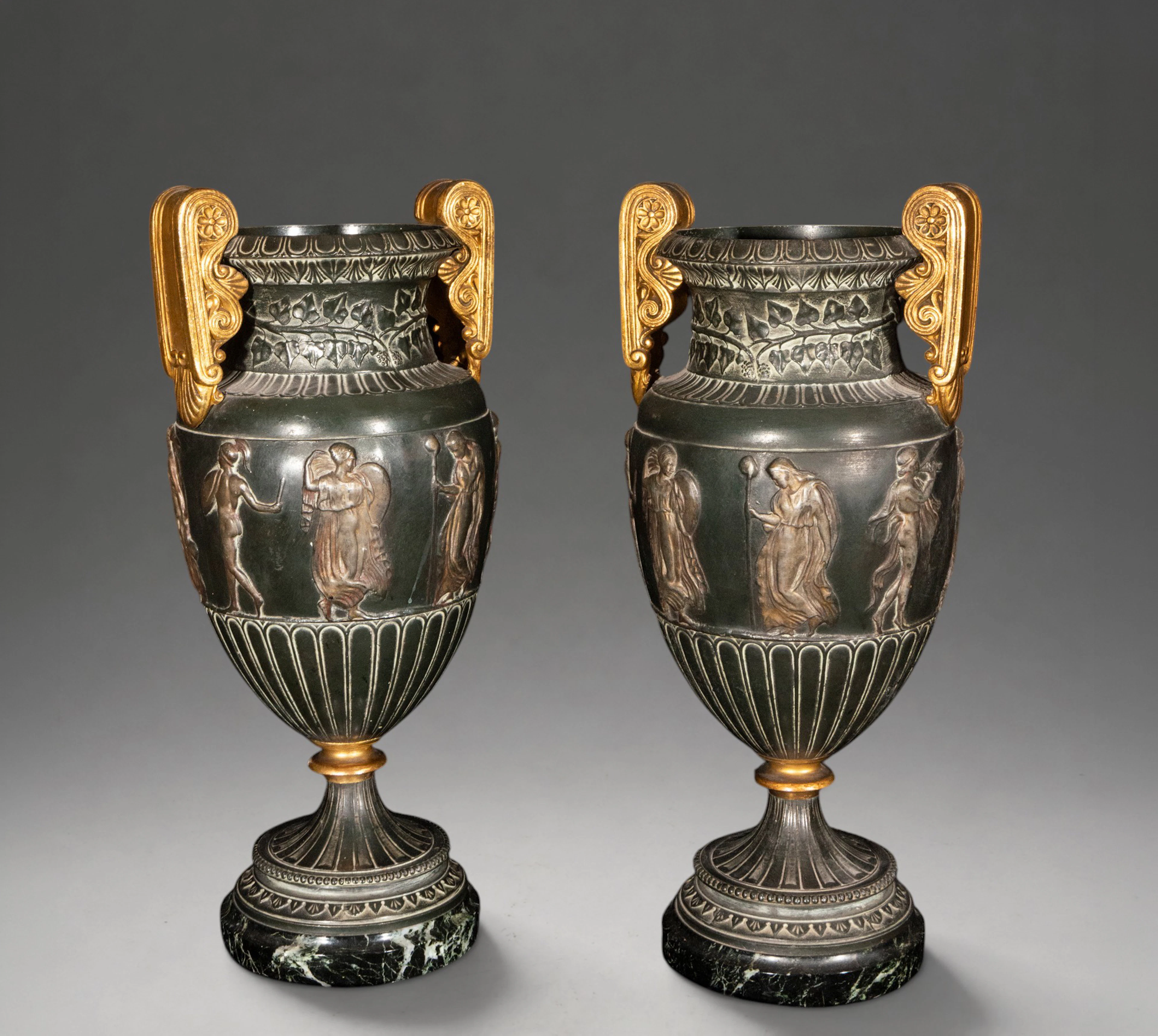 Pair of krater-type vases with gilt handles – second half of the 19th century