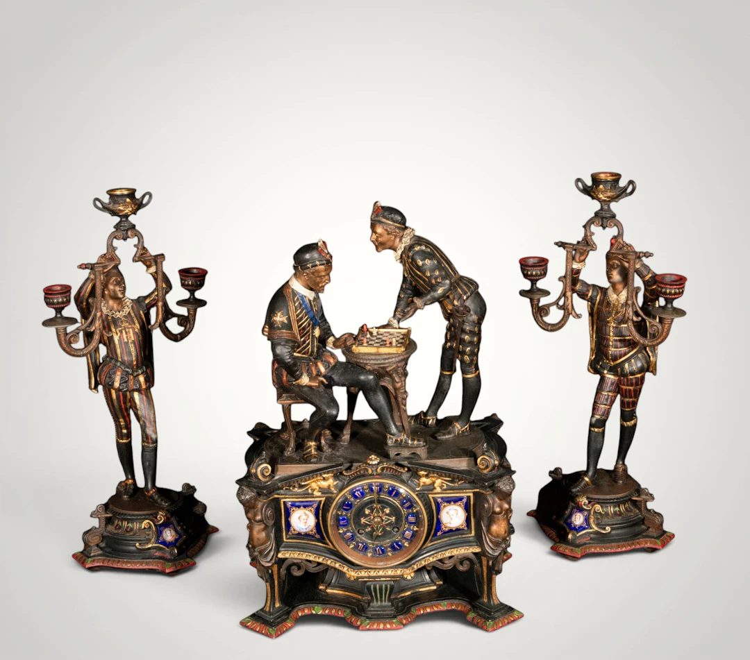 Clockwork garniture with chess players. Vienna. 19th century
