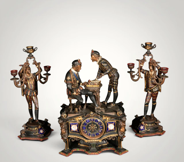 Clockwork garniture with chess players. Vienna. 19th century