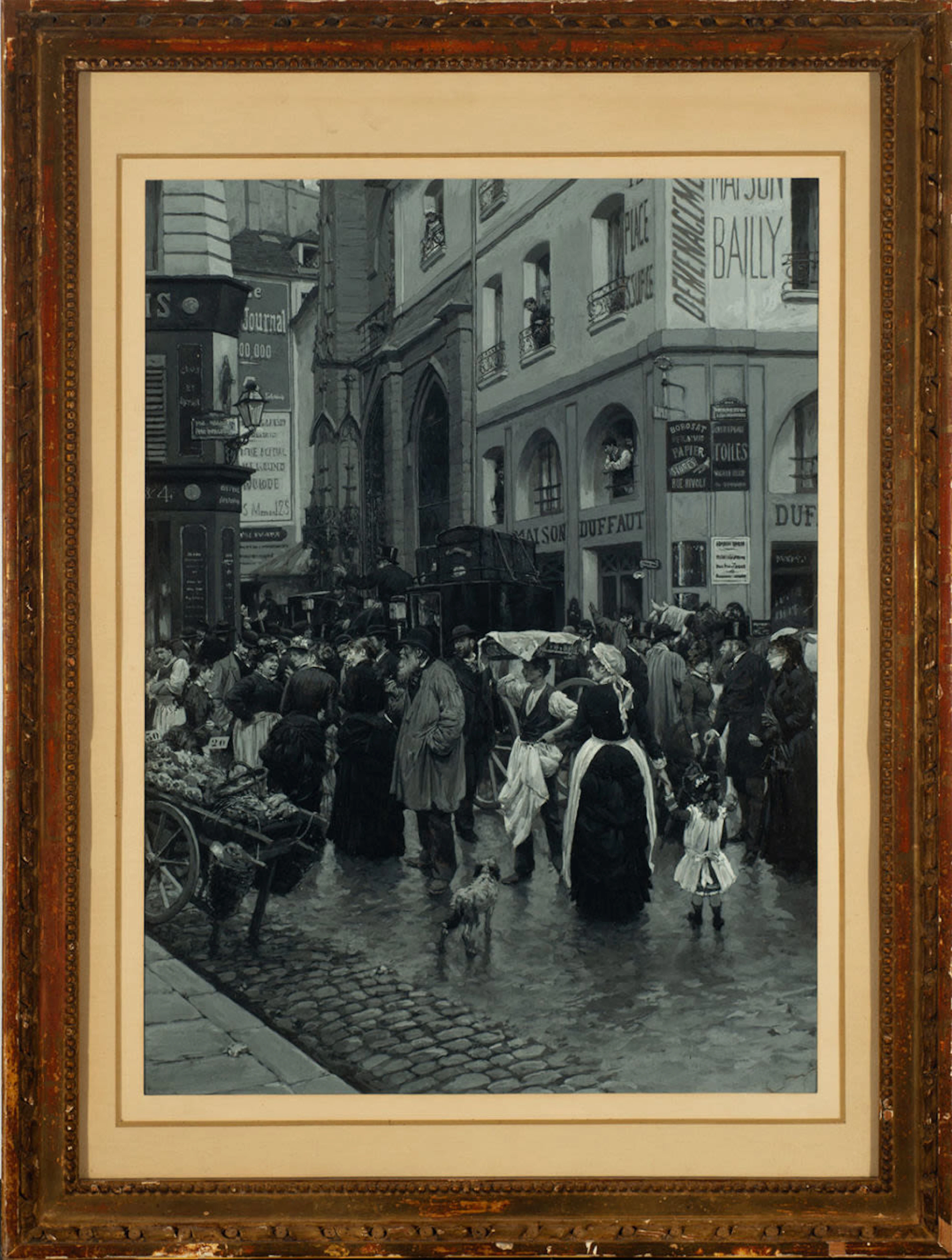 Saint Suplice Market in Paris, grisaille, Circle of Jean Georges Béraud