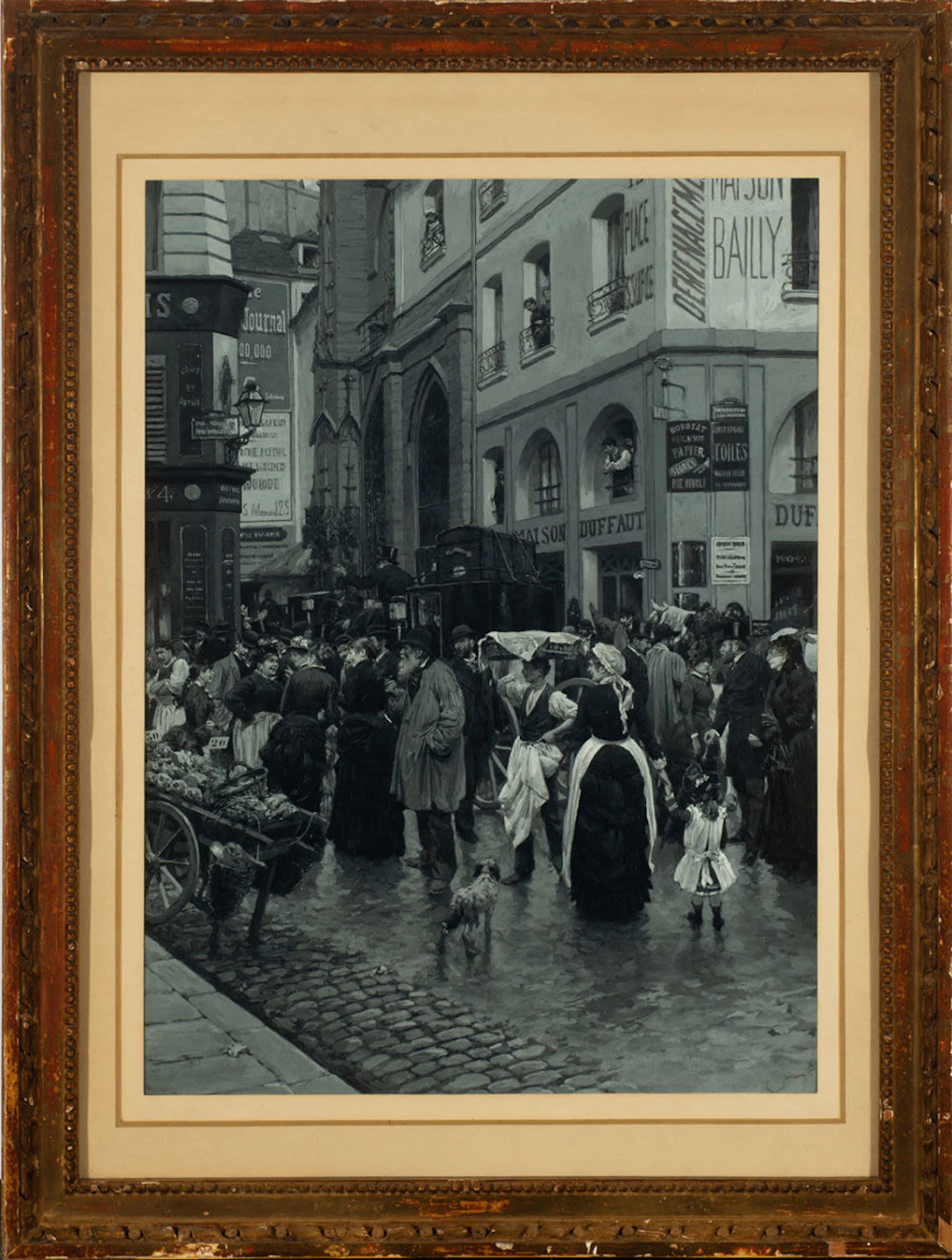 Saint Suplice Market in Paris, grisaille, Circle of Jean Georges Béraud
