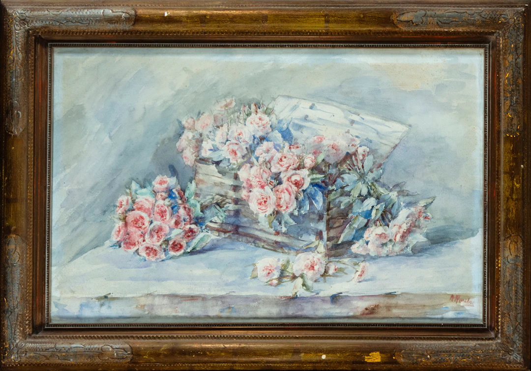 Watercolor still life of flowers possibly Argentine painter, A Morlas