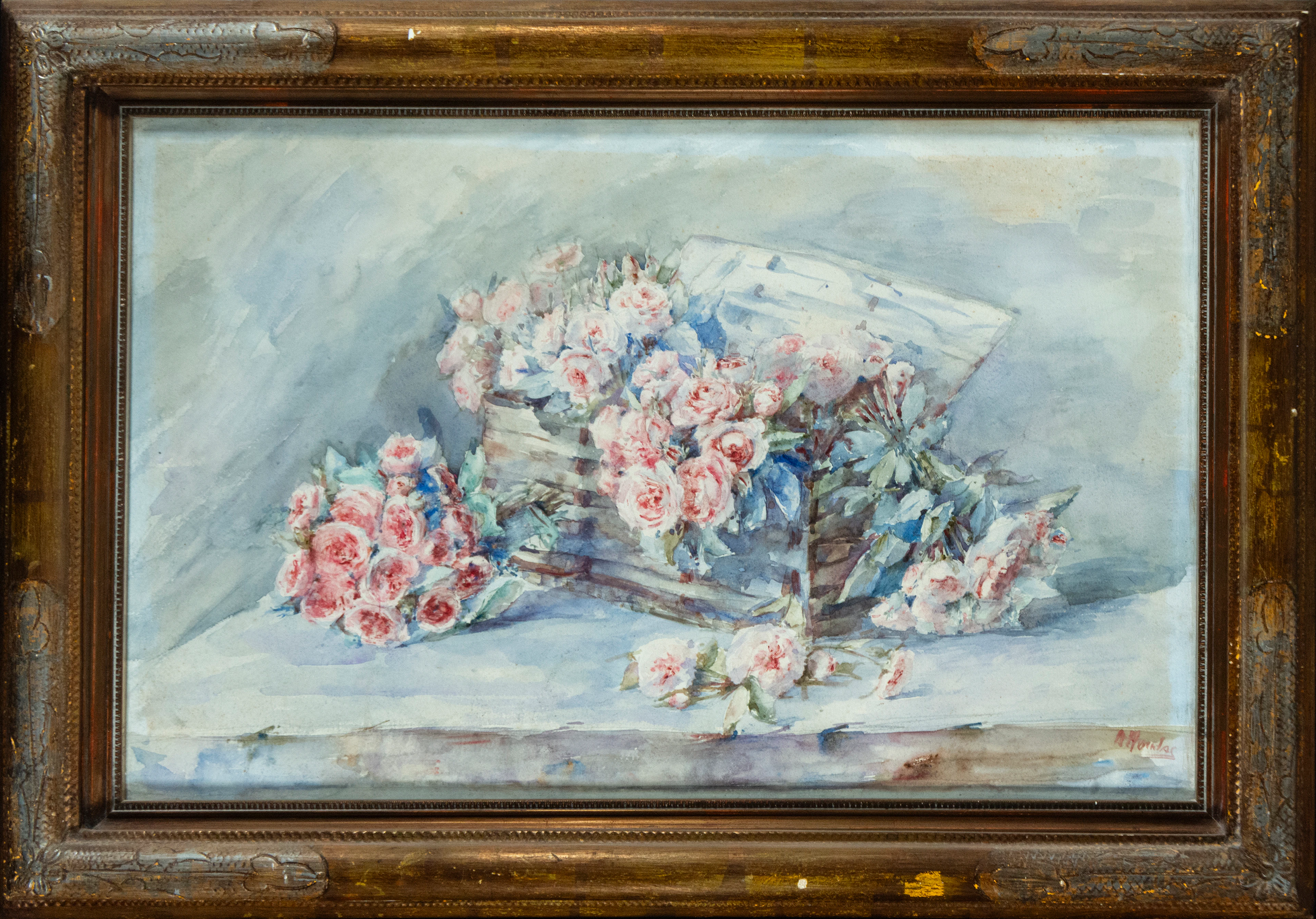 Watercolor still life of flowers possibly Argentine painter, A Morlas