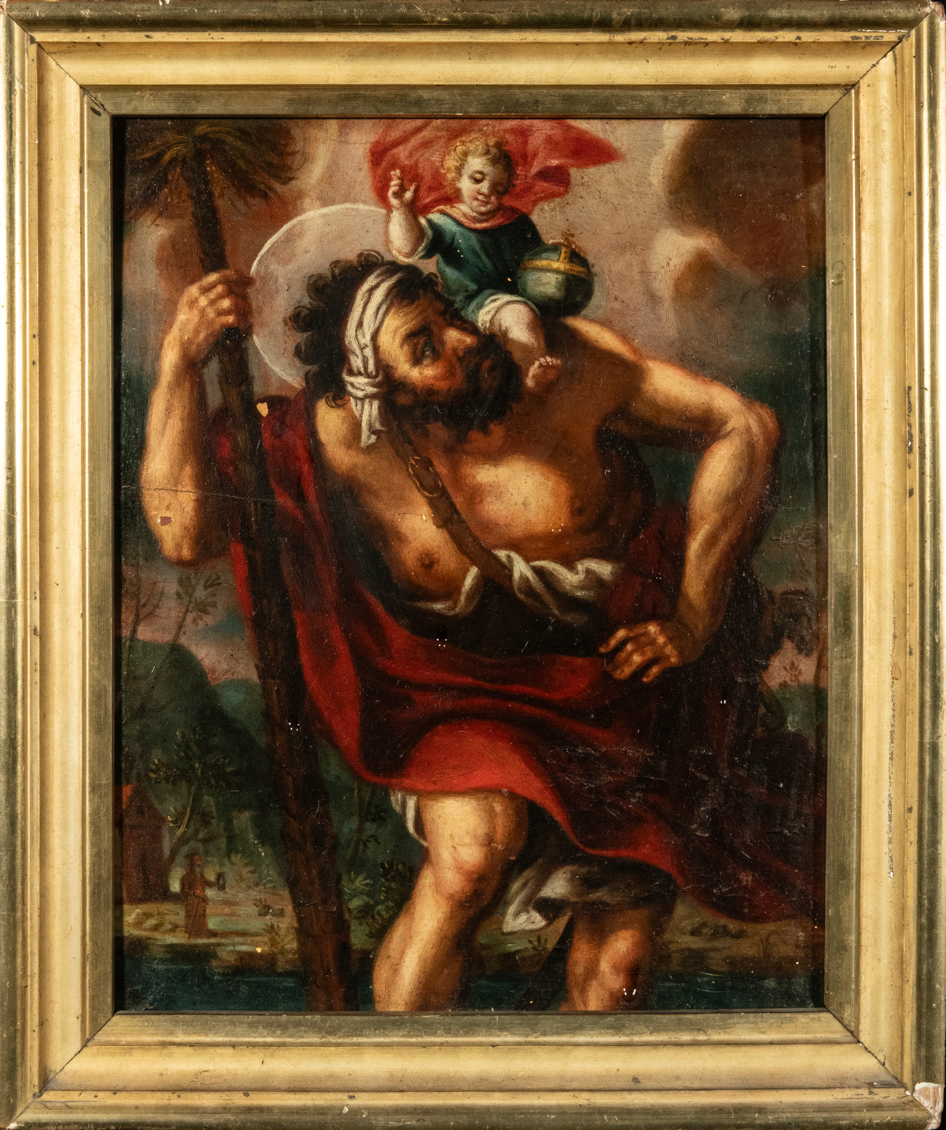 18th Century Mexican Colonial School - Saint Christopher Carrying