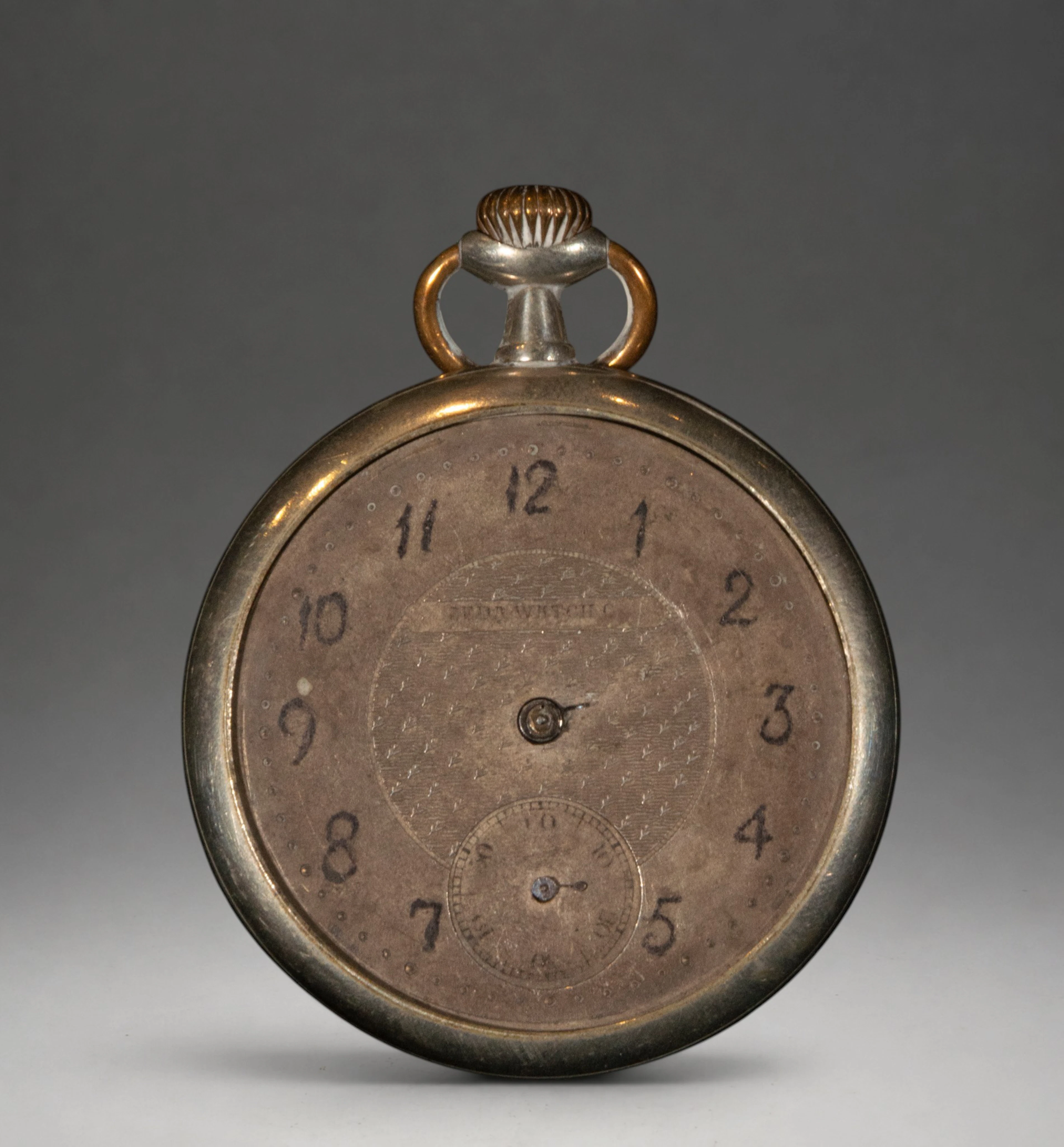Pocket watch with Arabic numerals and silver case