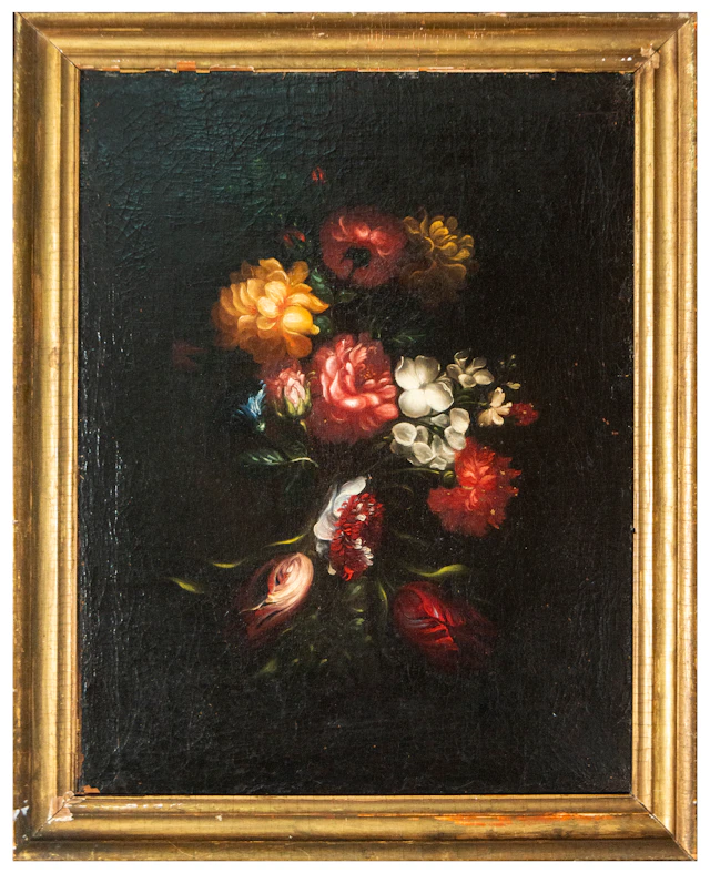Still life of flowers on a dark background – Flemish School – early