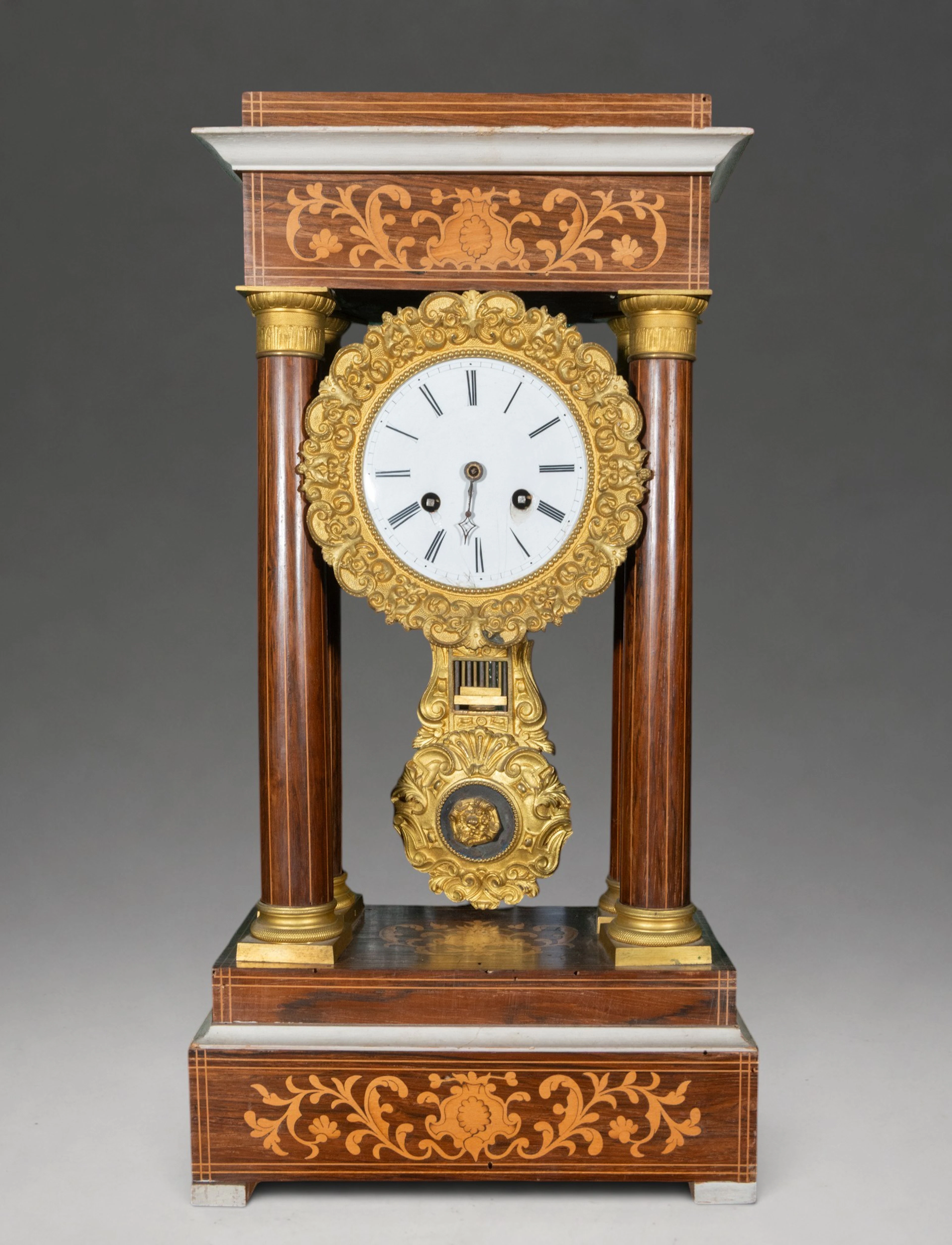 Napoleon III portico clock with marquetry decoration – 19th century