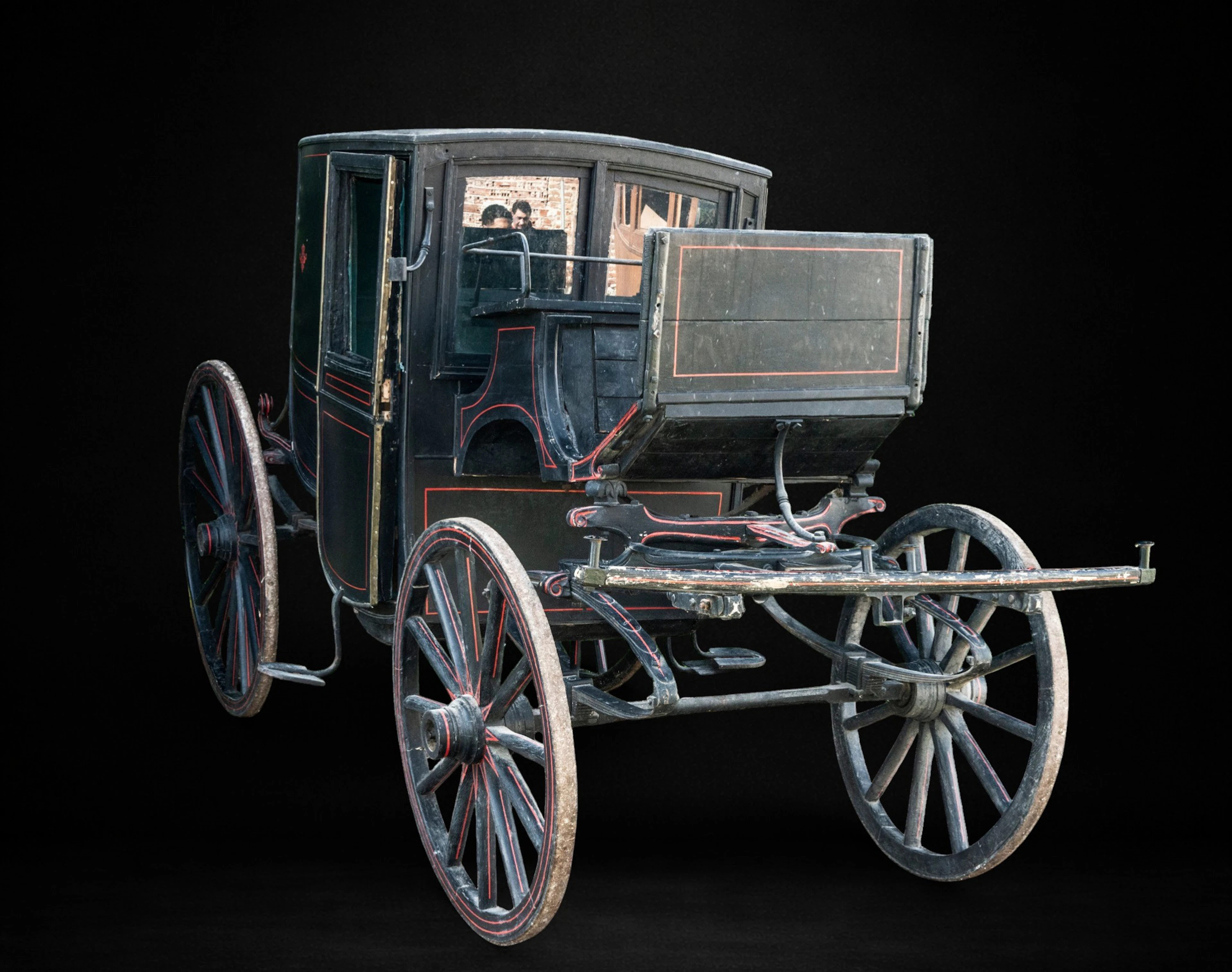 Horse-drawn coupé-style carriage for two people and coachman, 19th century
