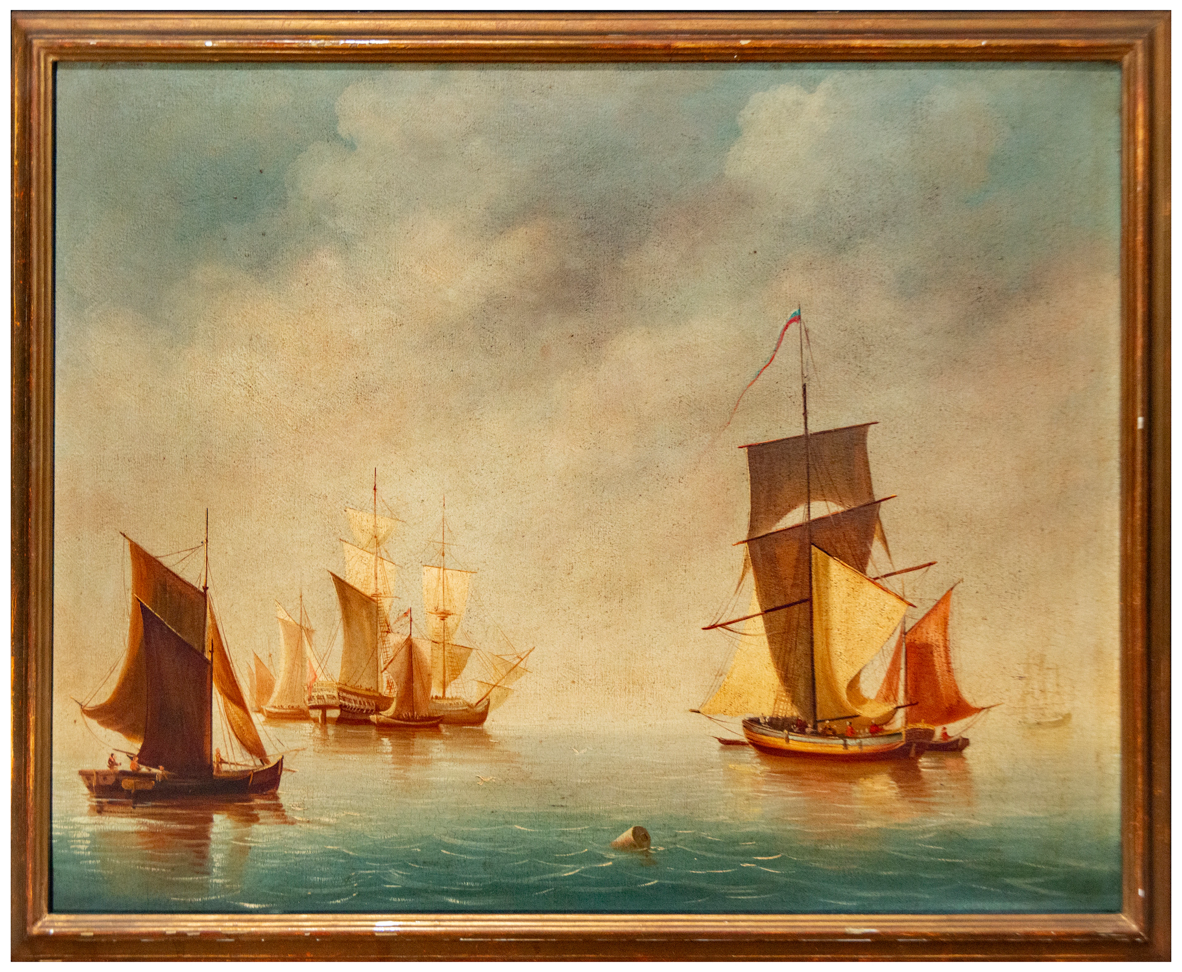Marina with sailing ships – Dutch school – 19th century