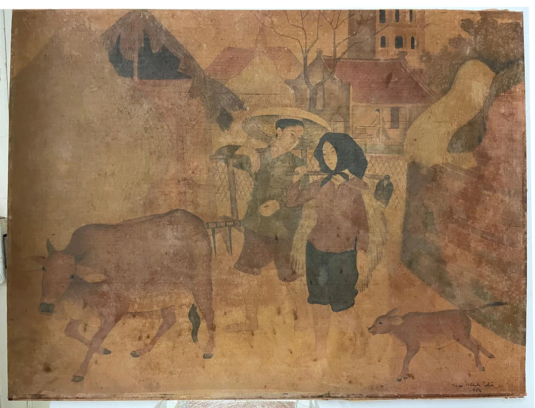 NGÔ MINH CẦU (1927-2009), attributed to Ngô Minh Cầu. "Scène de village