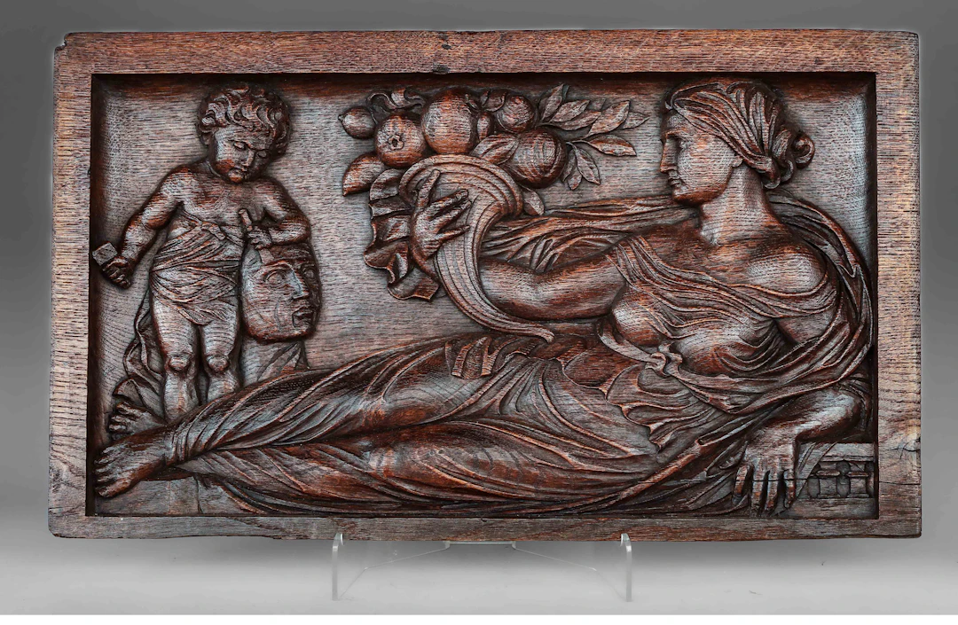 Exceptional bas-relief panel depicting the allegory of Vanity, Louis