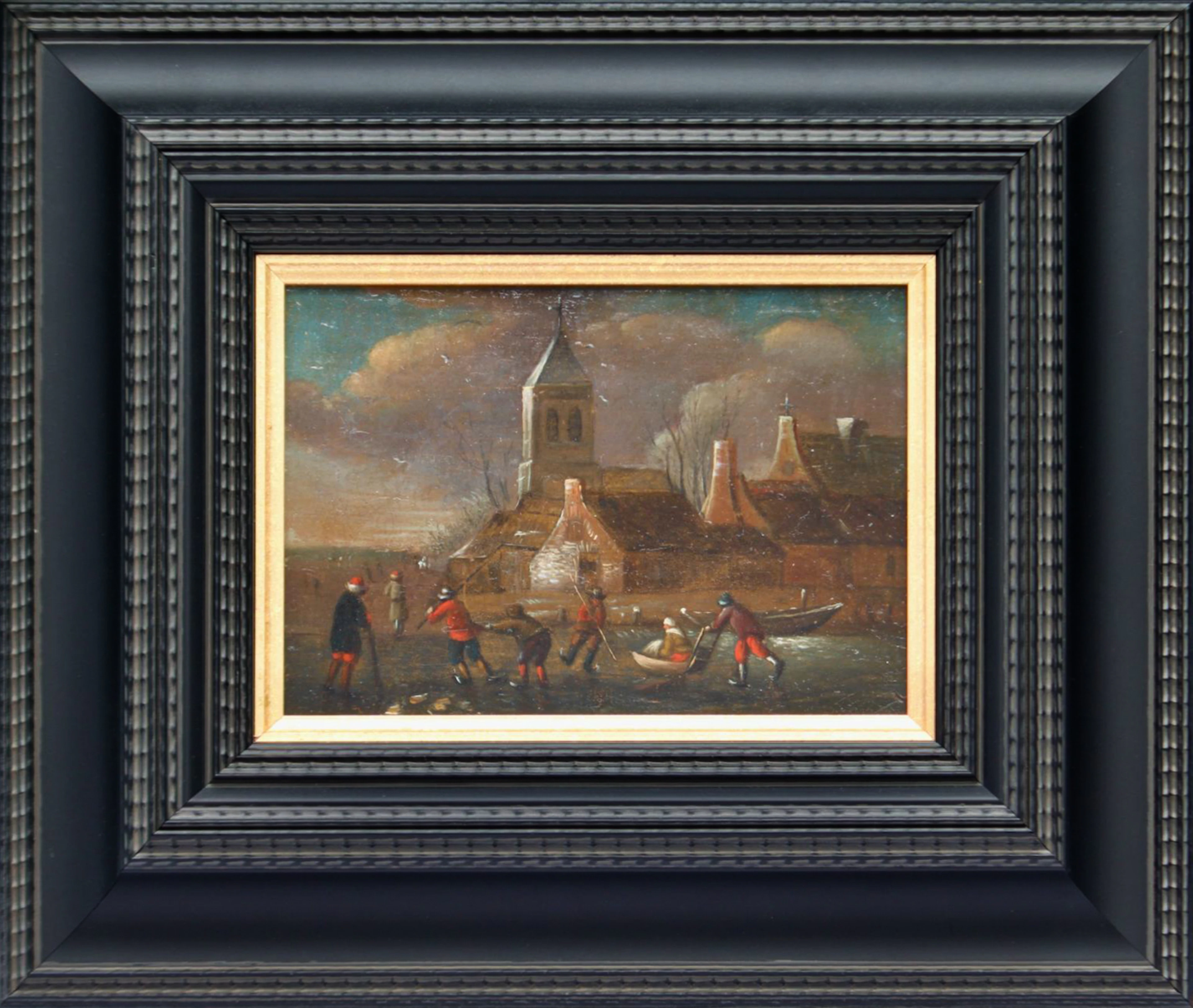 18TH CENTURY FLEMISH SCHOOL - Ice skating scene on a lake