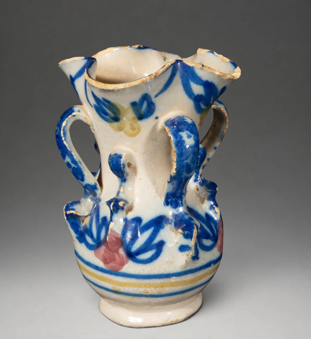 MANISES CERAMICS - Ceramic jug with polychrome floral decoration and