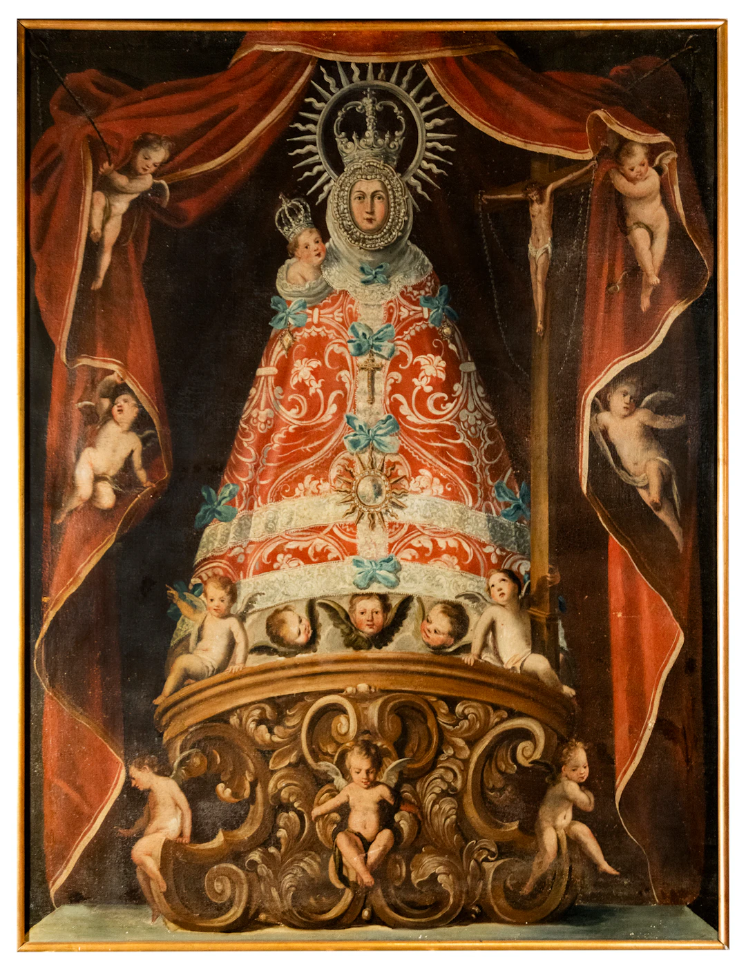 LARGE AND DECORATIVE COLONIAL VIRGIN OF LA CARIDAD - SPANISH COLONIAL