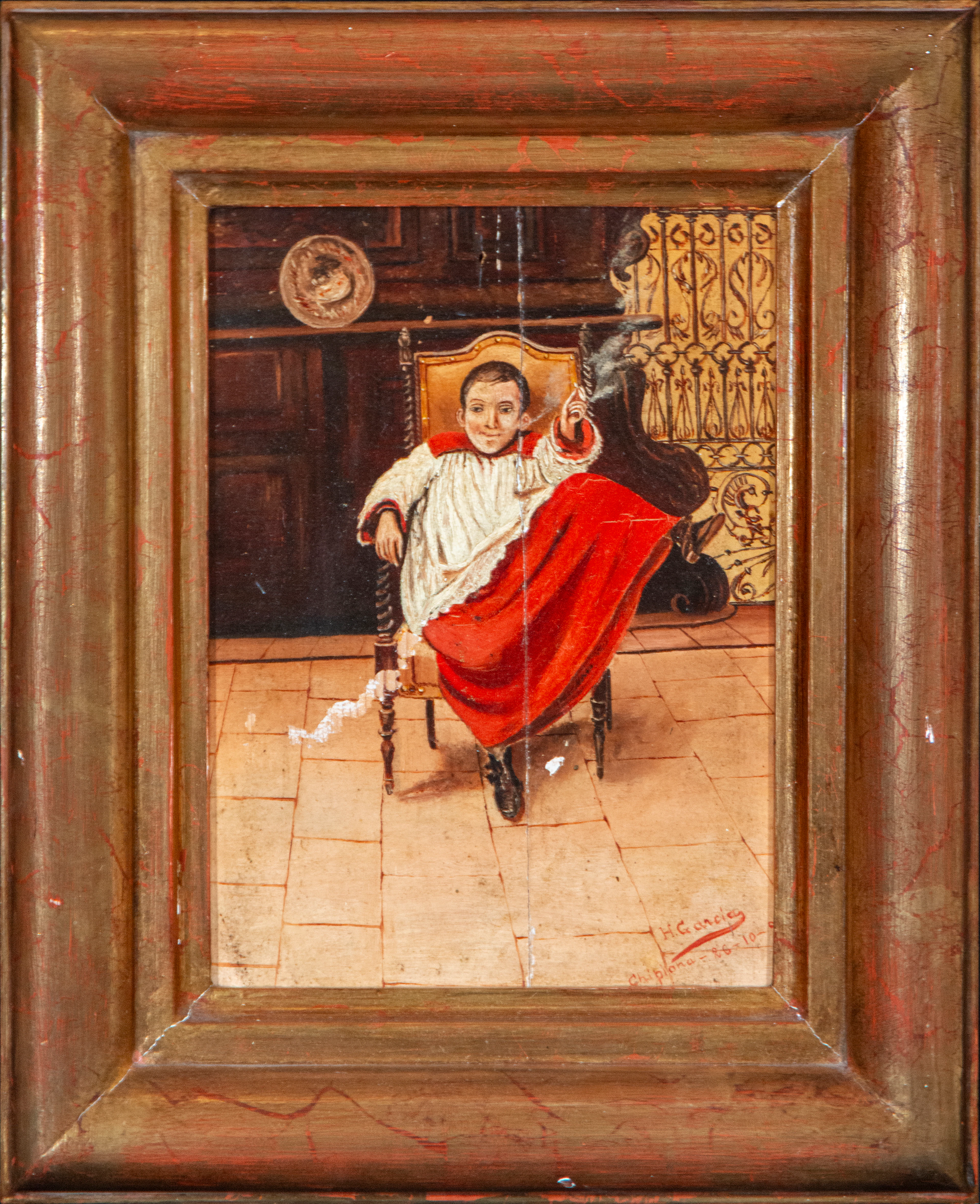 Altar boy seated in an armchair. H. Garcia - Chipiona. Spanish genre