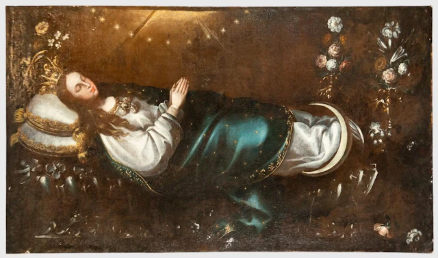 Large Sleeping Virgin - 17th Century Mexican Colonial Painter
