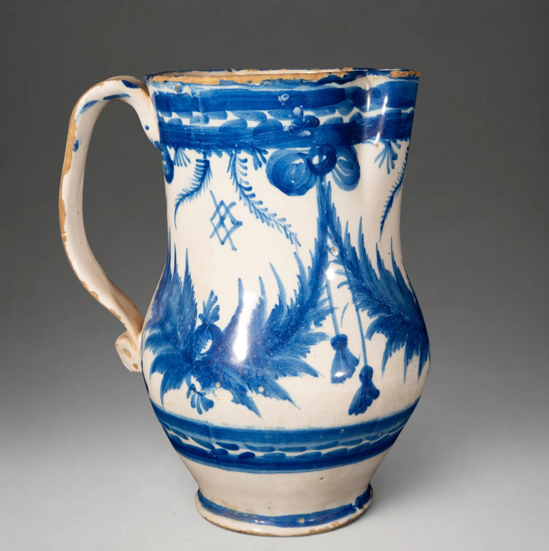 MANISES CERAMICS - Pitcher with plant decoration in cobalt blue