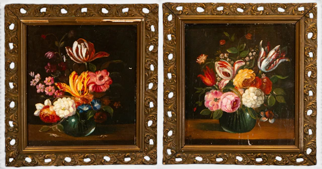 Pair of floral still lifes – Italian School – 19th century