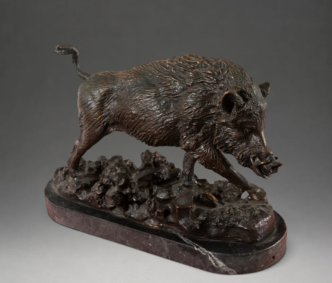 Wild boar on rocky terrain – French School – late 19th century