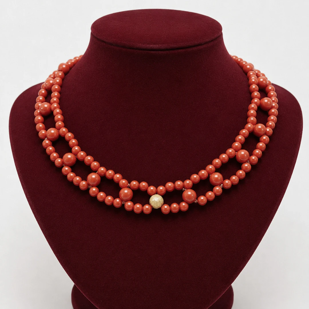 Vintage choker made of natural red coral from Torre del Greco