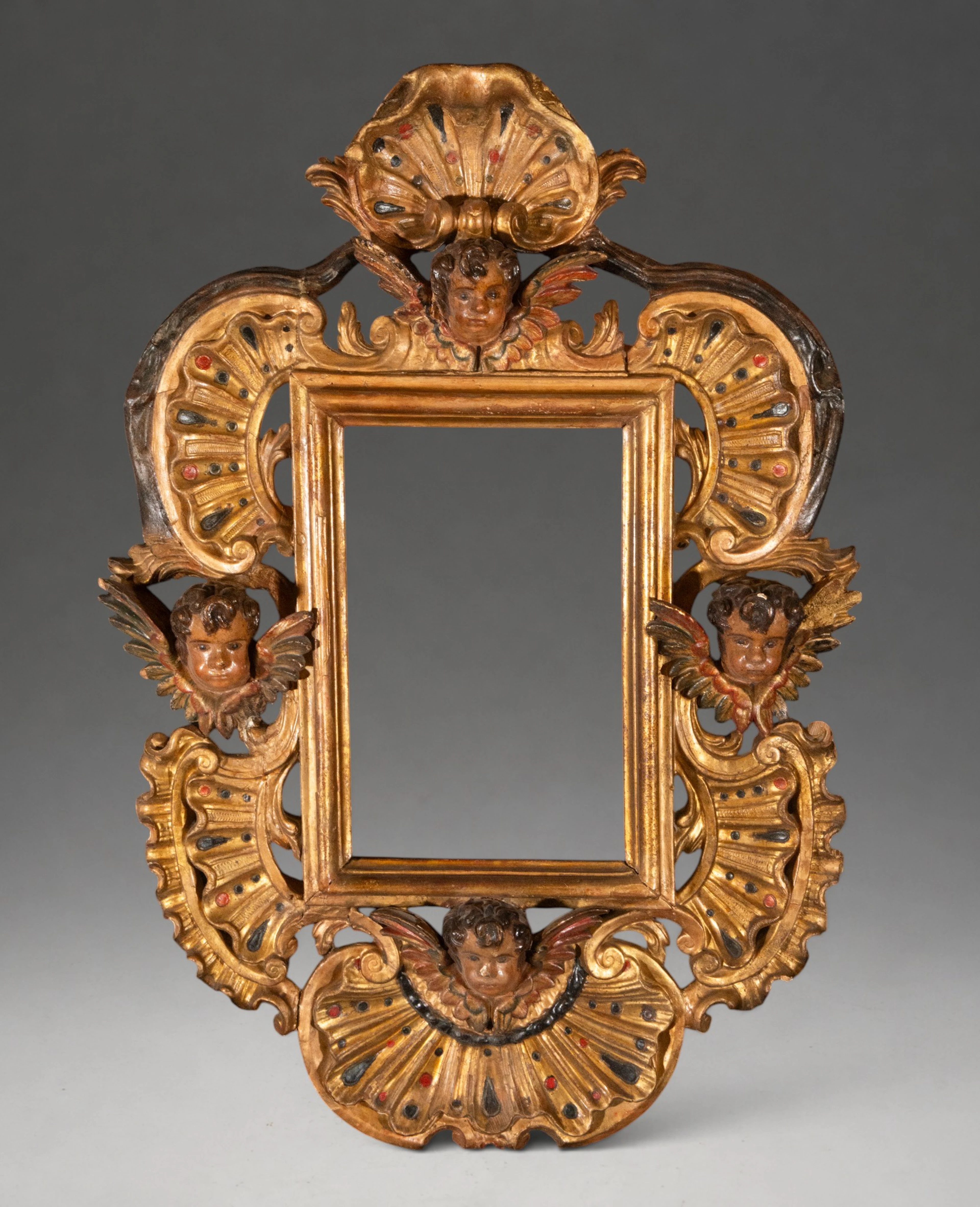 Important colonial frame, 18th century, with cherubs