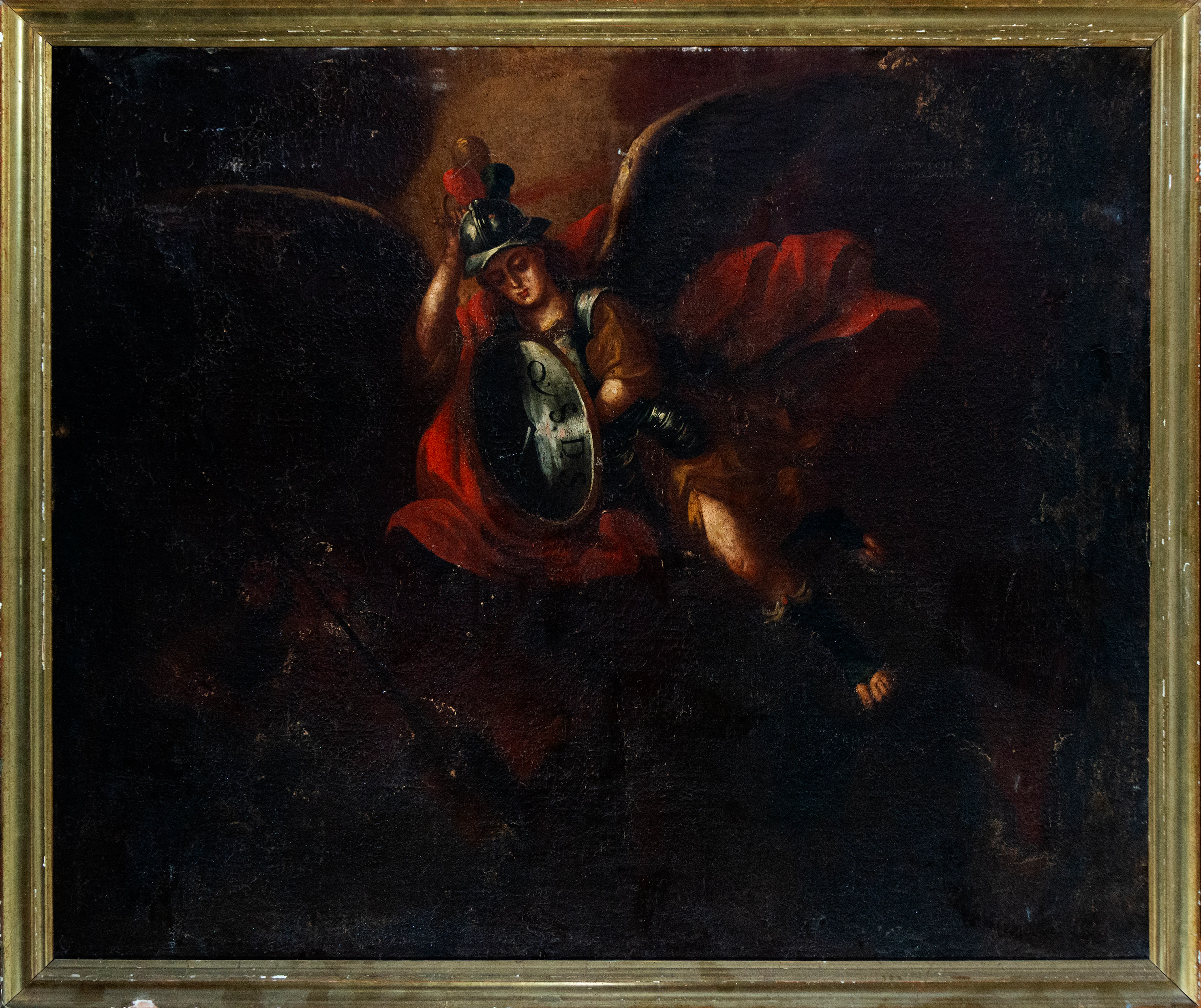 Oil painting on canvas San Miguel 17th century colonial school of Mexico