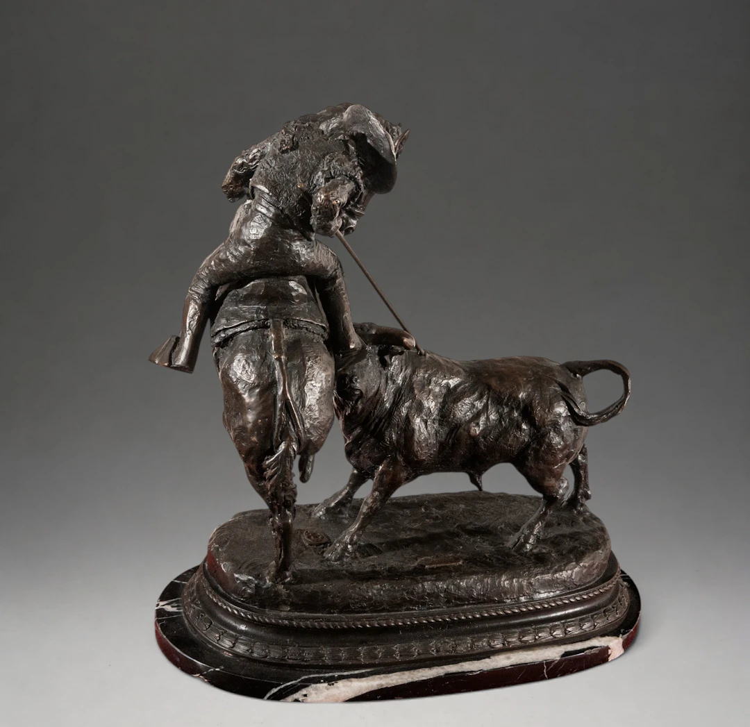 Picador on horseback facing a bull – Spanish School – 20th century
