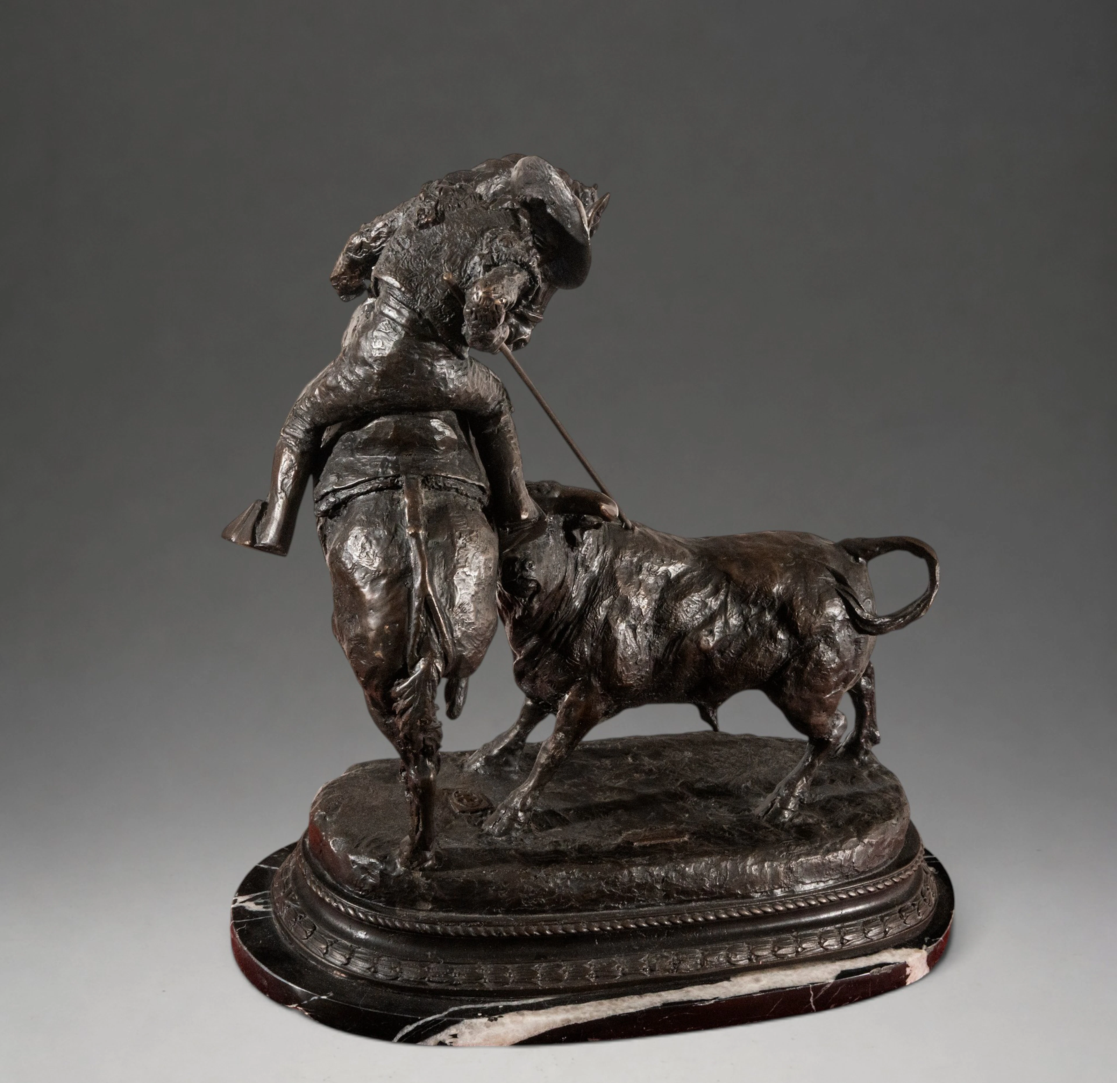 Picador on horseback facing a bull – Spanish School – 20th century