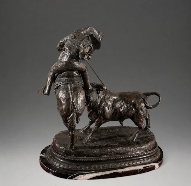 Picador on horseback facing a bull – Spanish School – 20th century