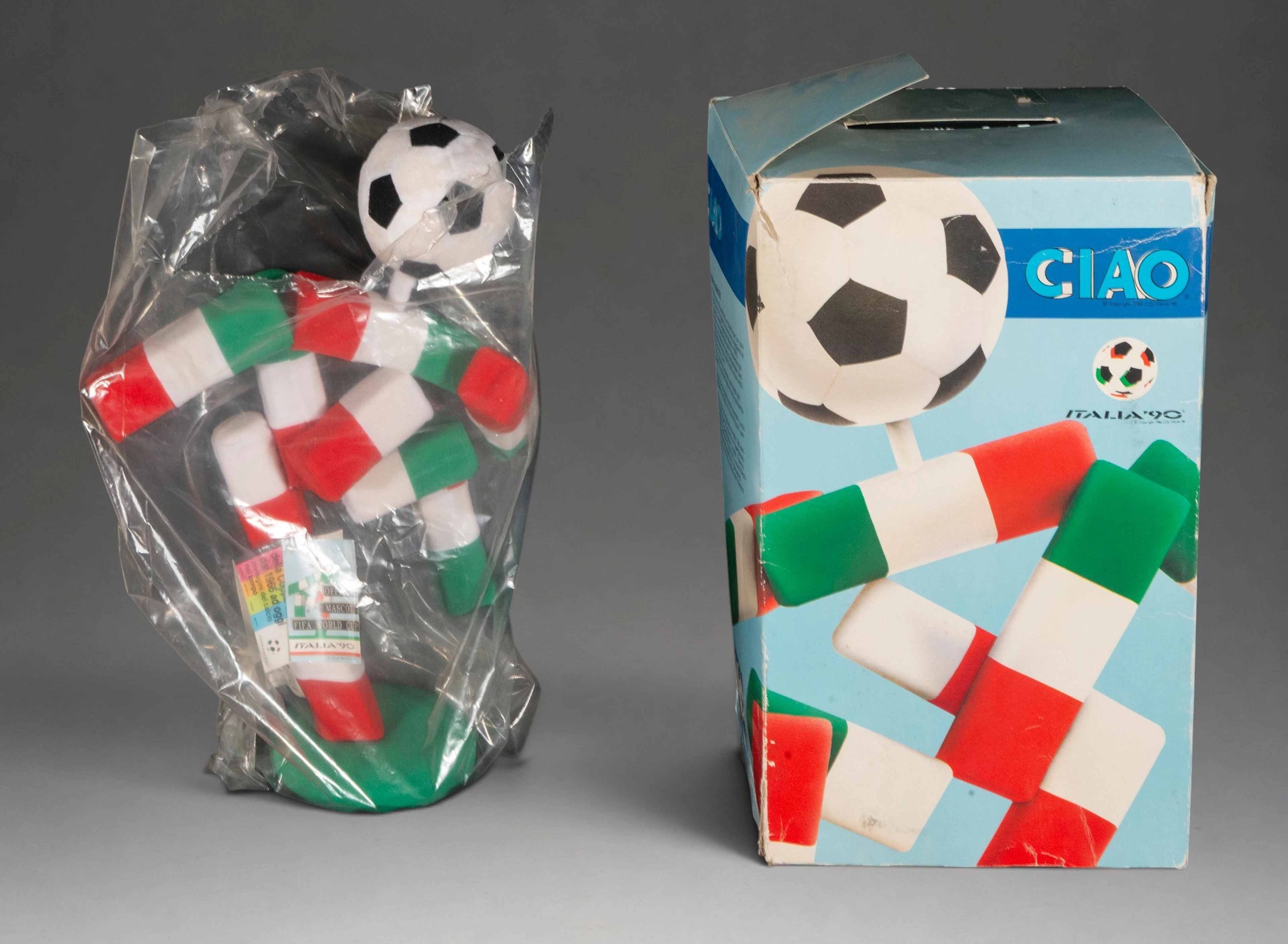 “Ciao”, mascot of the 1990 FIFA World Cup in Italy, with original box – 1990