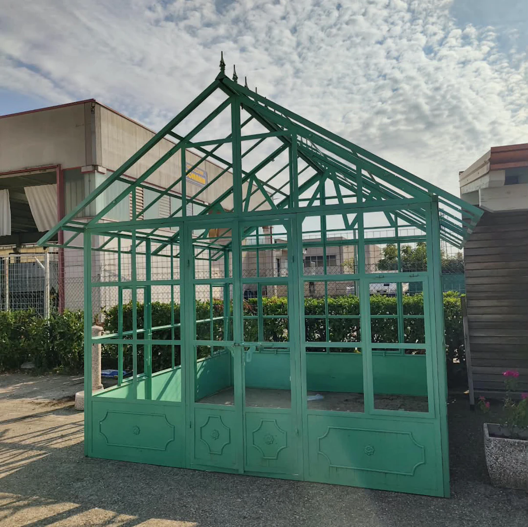 Handcrafted greenhouse made of pastel green lacquered iron, Italy, 20th century