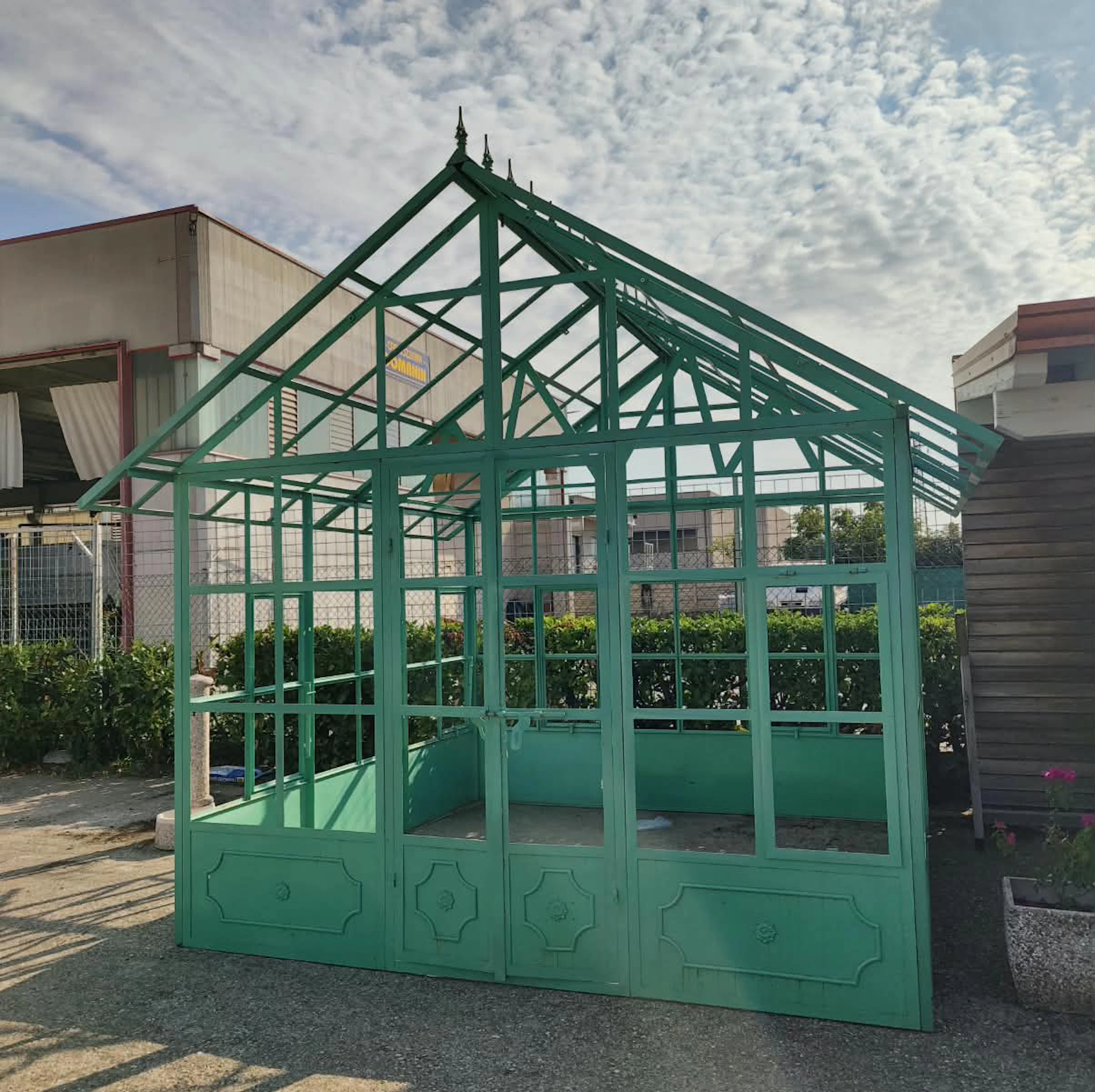 Handcrafted greenhouse made of pastel green lacquered iron, Italy, 20th century