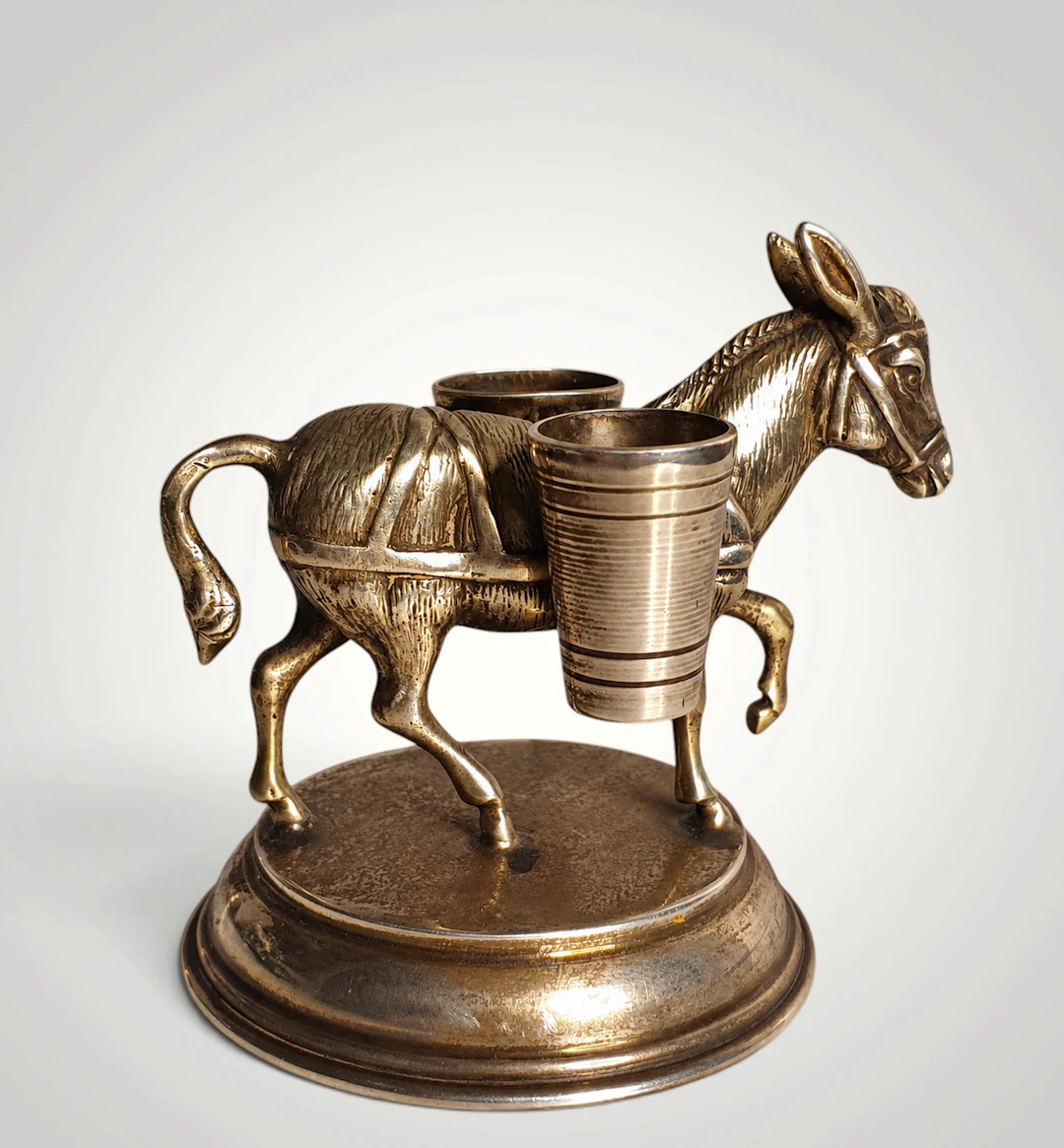 Donkey-shaped toothpick holder made in fine silver