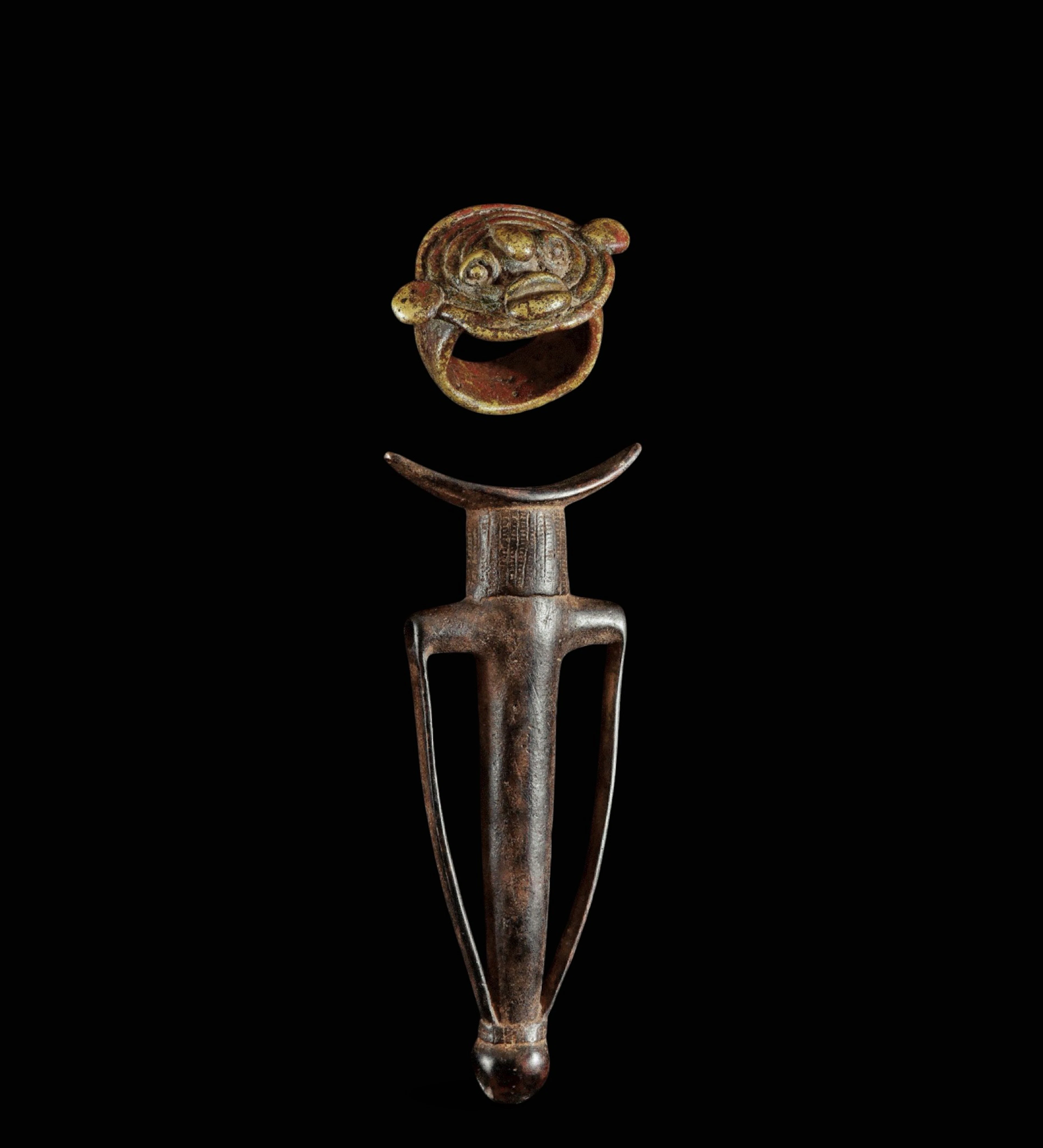 Flute and ring with mask representation, Gurunsi, Burkina Faso, 19th-20th
