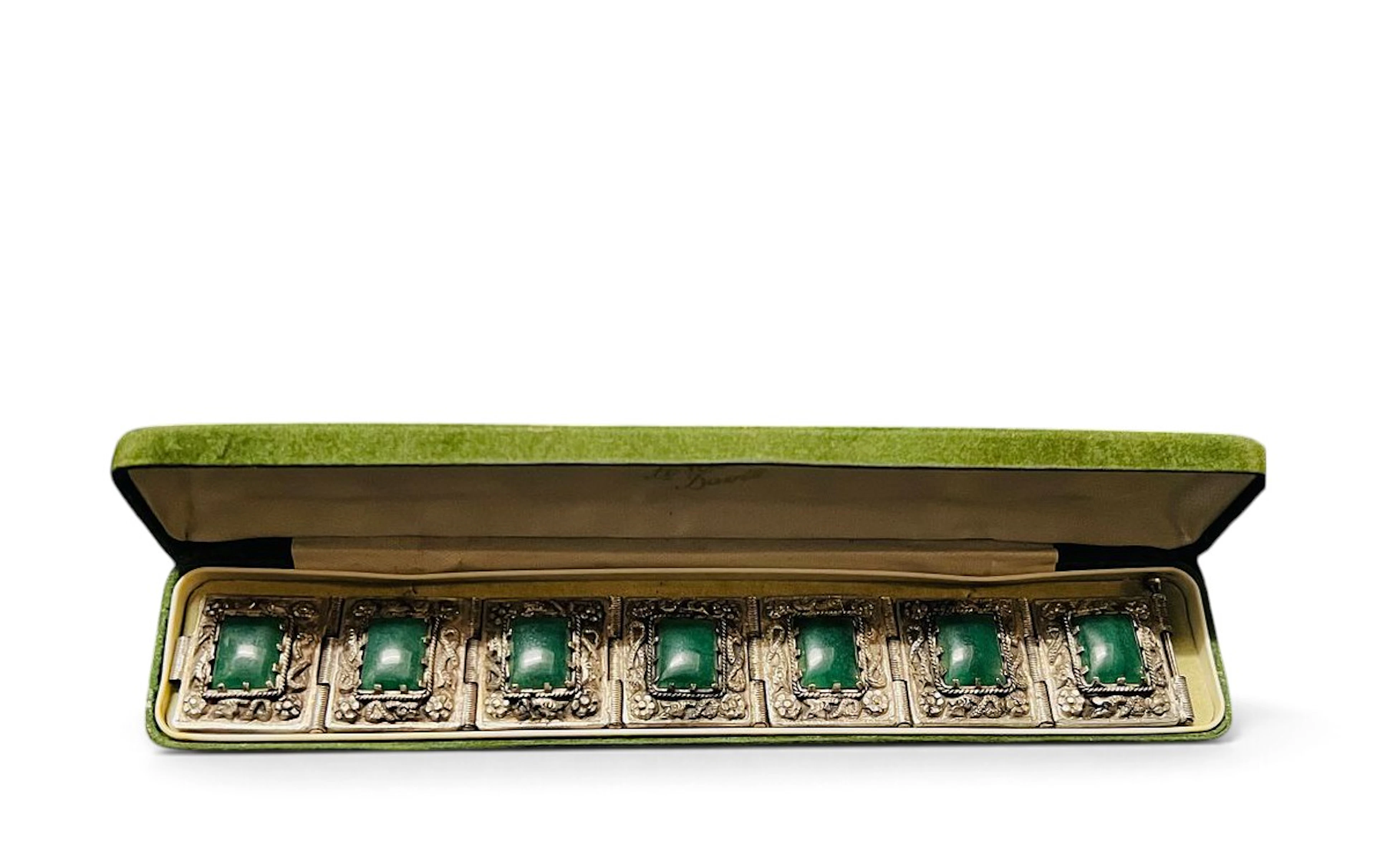 Magnificent Art Deco Chinese Green Jade and Silver Leslie Davies USA Bracelet