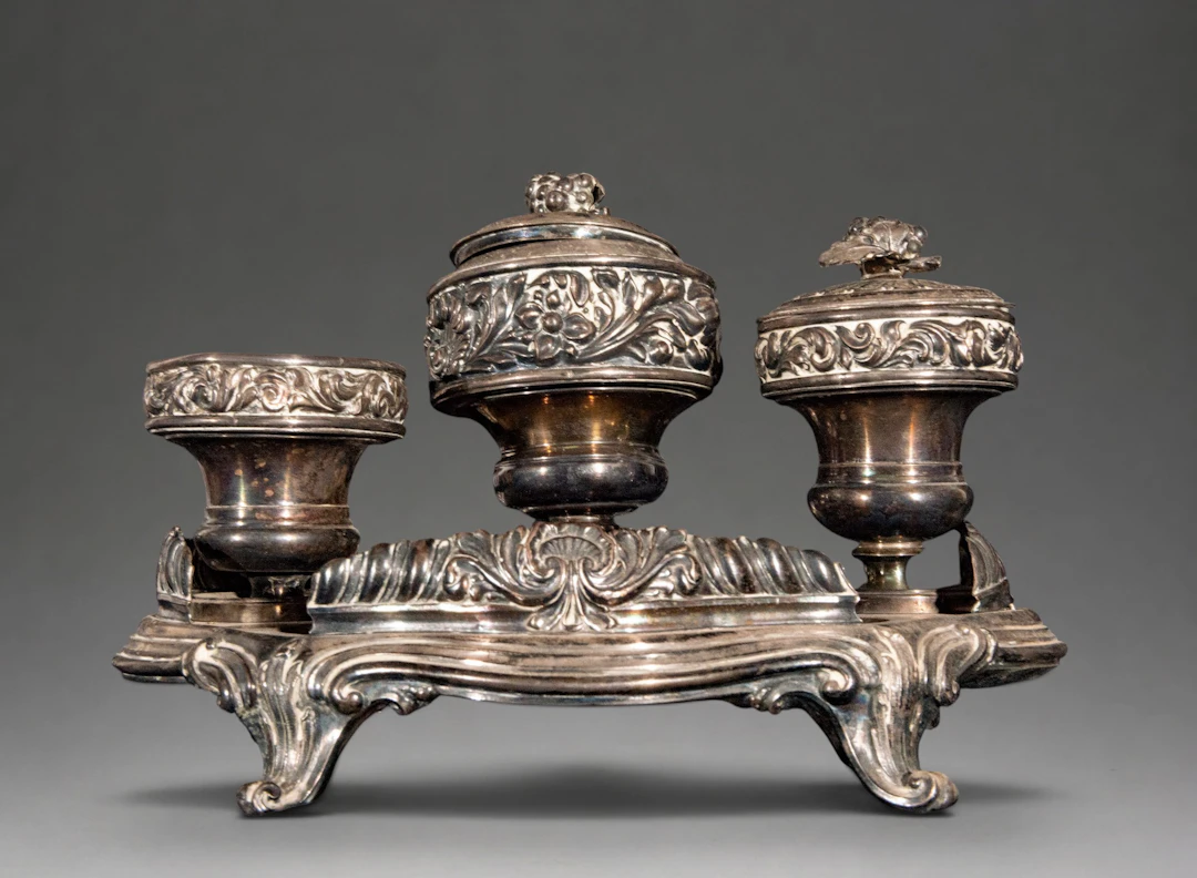 Silver writing set with punches – European school – 19th century
