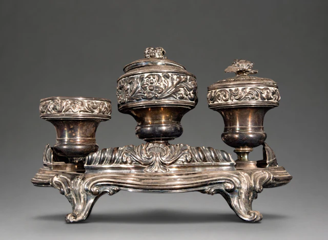 Silver writing set with punches – European school – 19th century