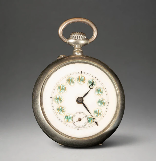 Pocket watch with white dial and Roman numerals