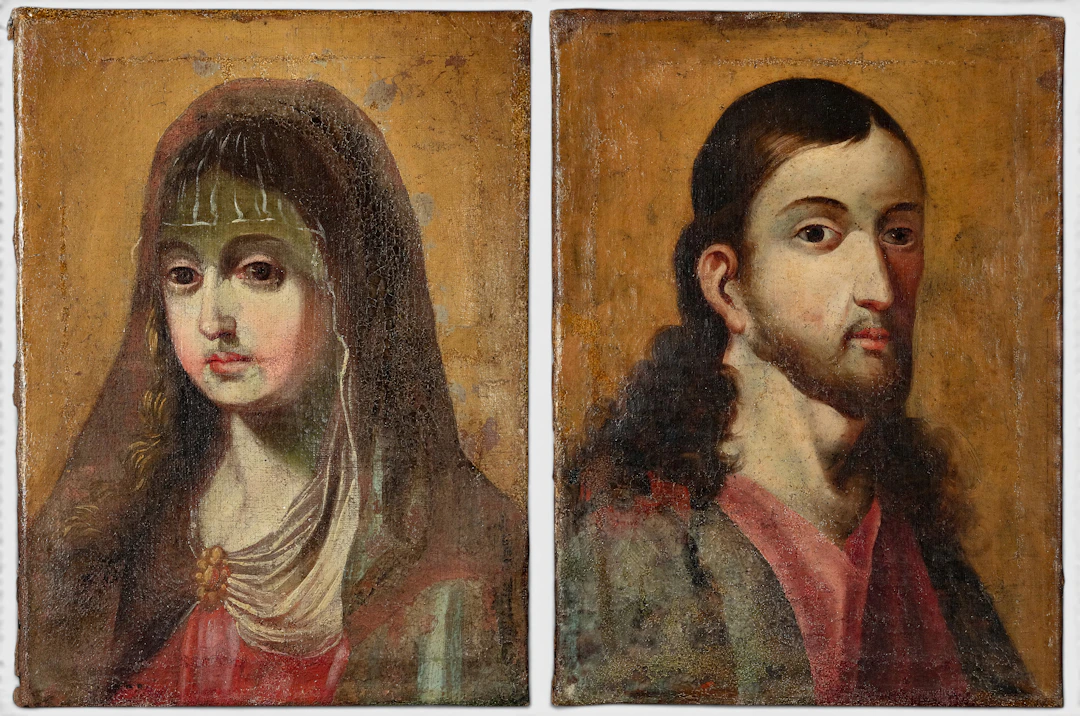 Colonial painter from Lima - Couple of Saint Mary and Jesus Christ