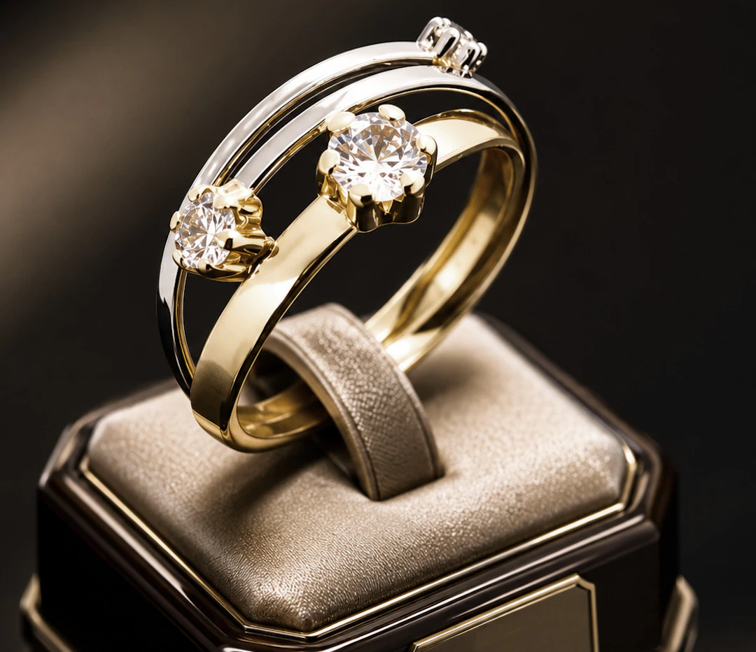 DESIGNER RING WITH LINKED 18K GOLD RINGS, TWO-TONE