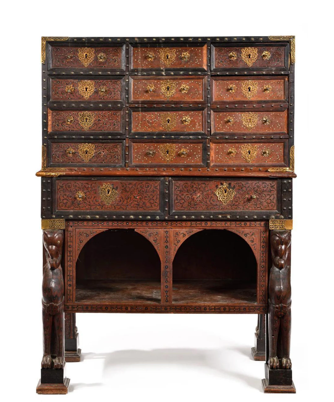 Indo-Portuguese Cabinet with Marquetry Decoration and Zoomorphic Supports
