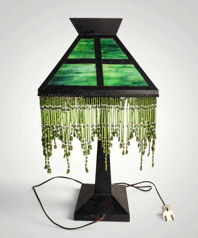 Austrian Art Deco lamp with a shade made of colored glass , 1930's Vienna
