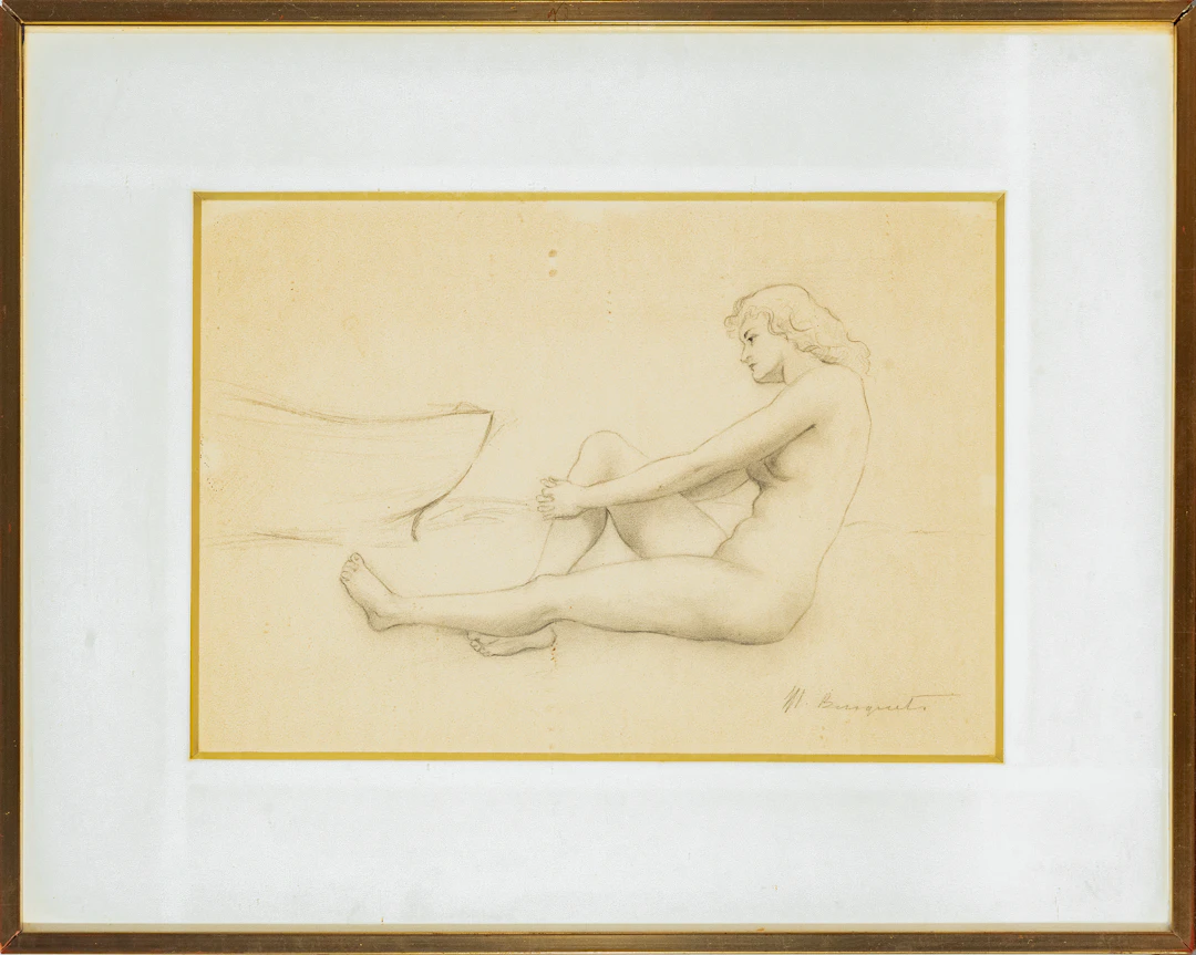 NUDE LADY IN CHARCOAL - BUSQUETS - CATALAN SCHOOL 20TH CENTURY